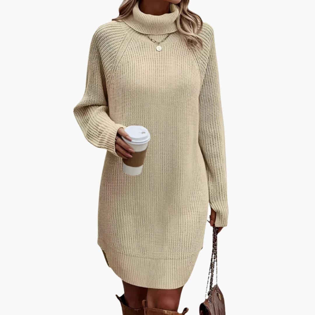 Bavane | Women's Knit Dress with Turtleneck and Long Sleeves