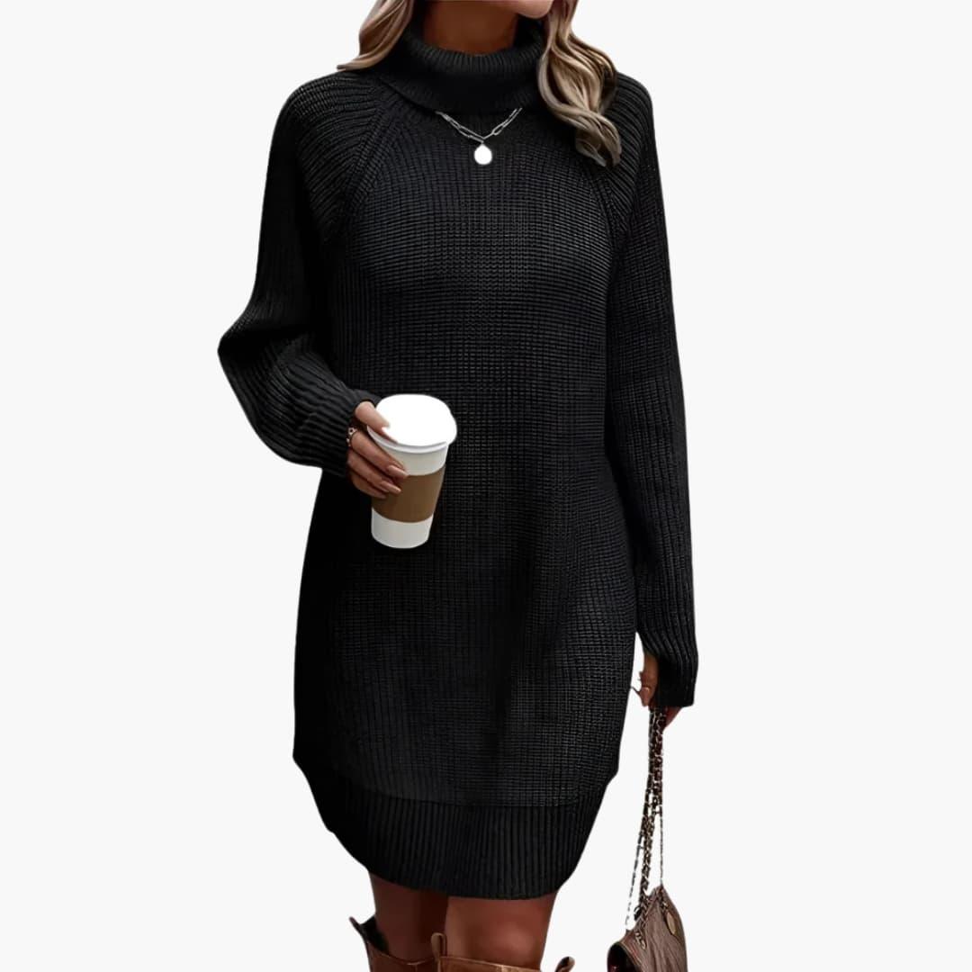 Women's Knit Dress with Turtleneck and Long Sleeves