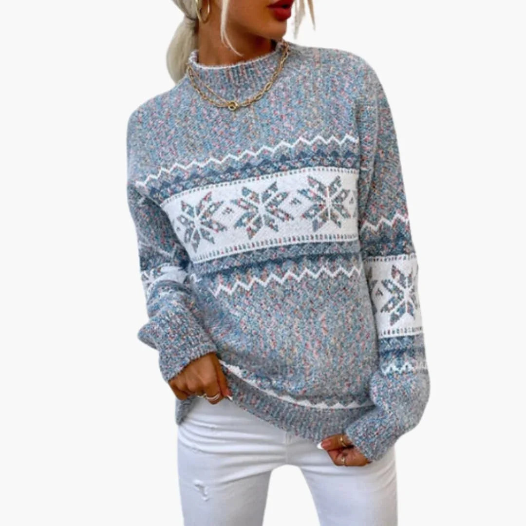 Women's Knitted Sweater with Fair Isle Pattern
