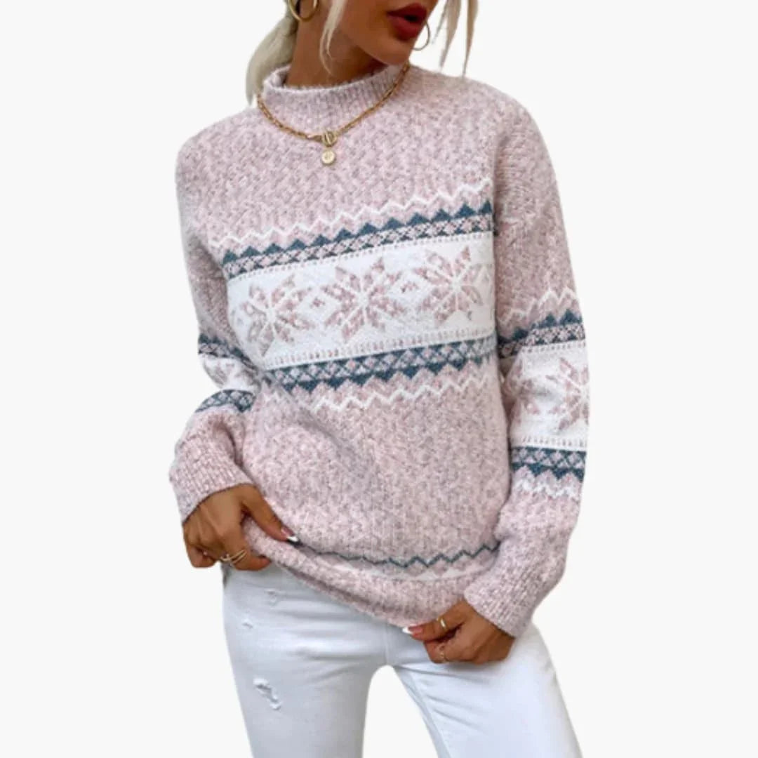 Women's Knitted Sweater with Fair Isle Pattern