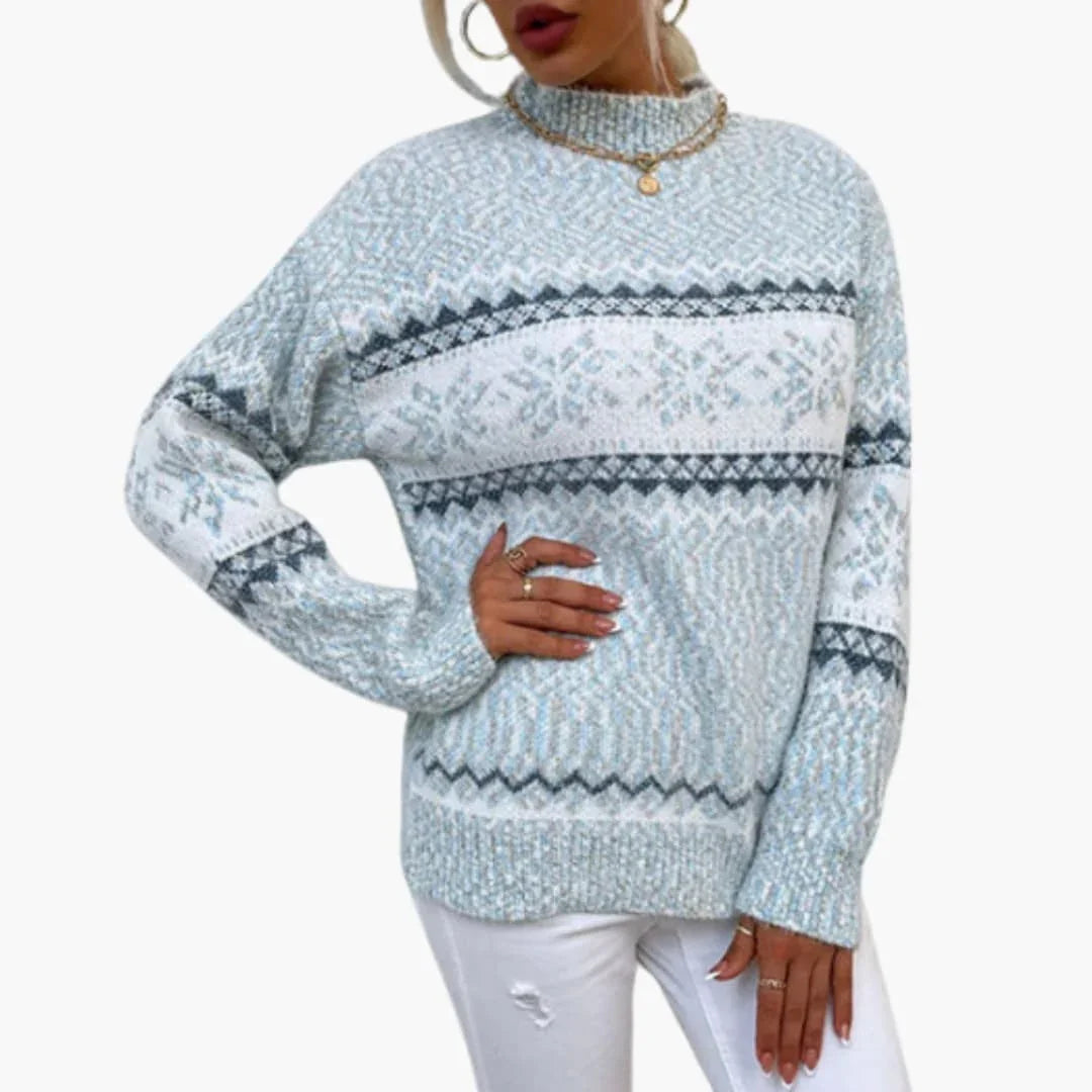 Women's Knitted Sweater with Fair Isle Pattern