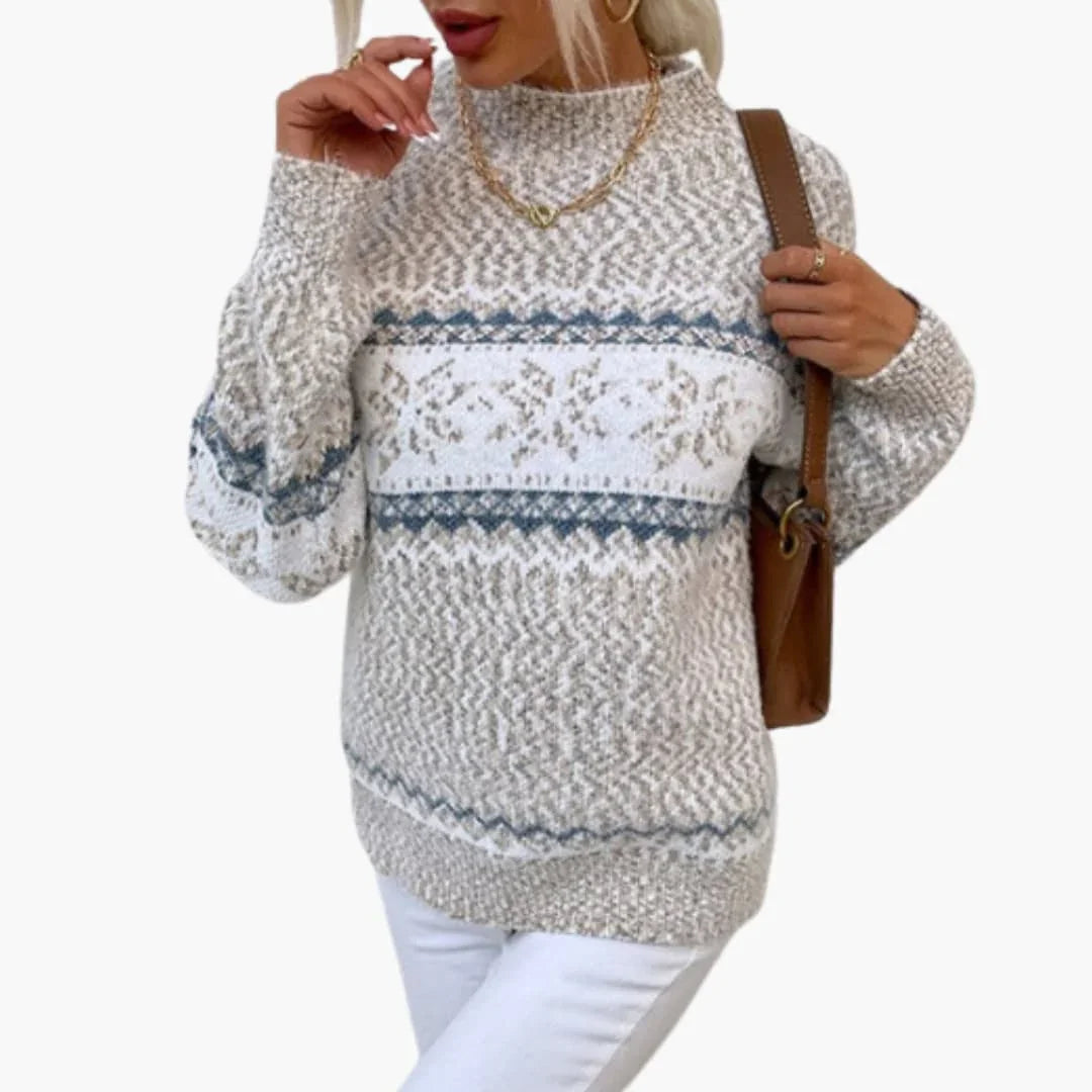 Women's Knitted Sweater with Fair Isle Pattern