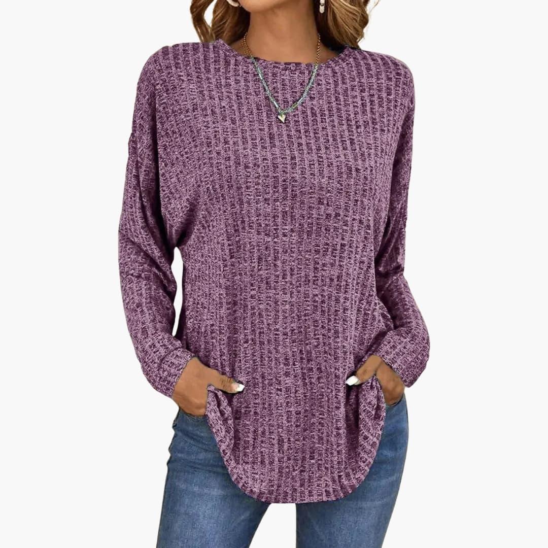 Women's Knit Sweater with Ribbed Surface