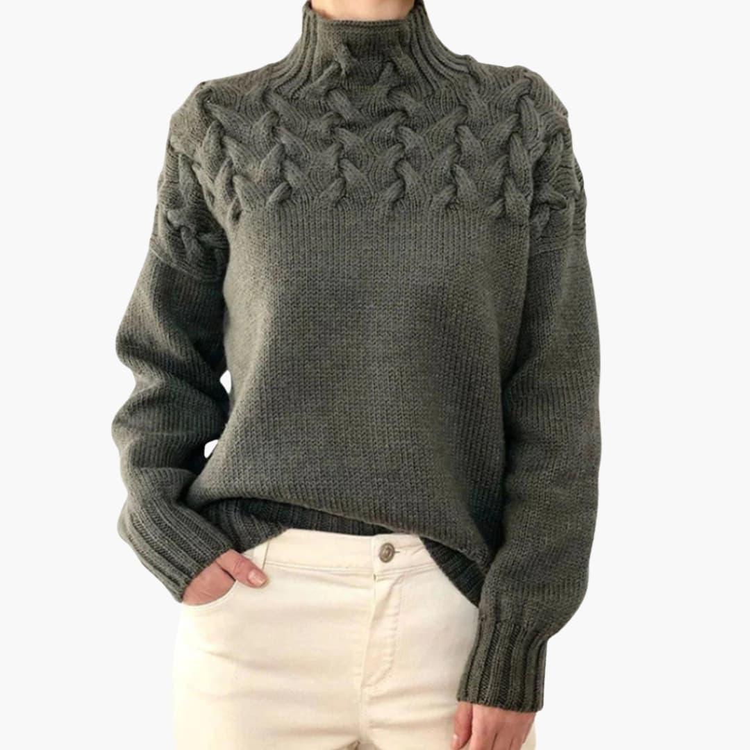 Women's Knitted Sweater with Turtleneck and Cable Pattern