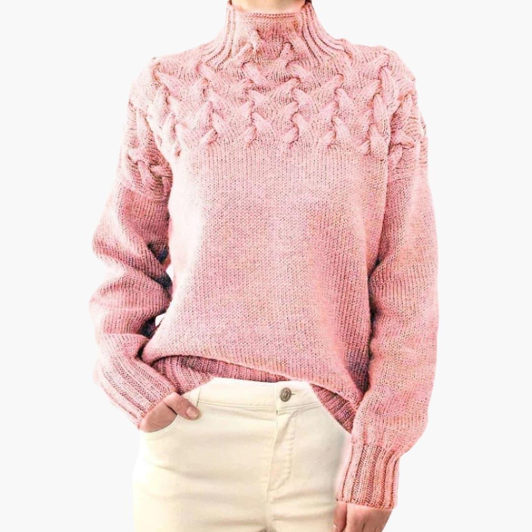 Women's Knitted Sweater with Turtleneck and Cable Pattern