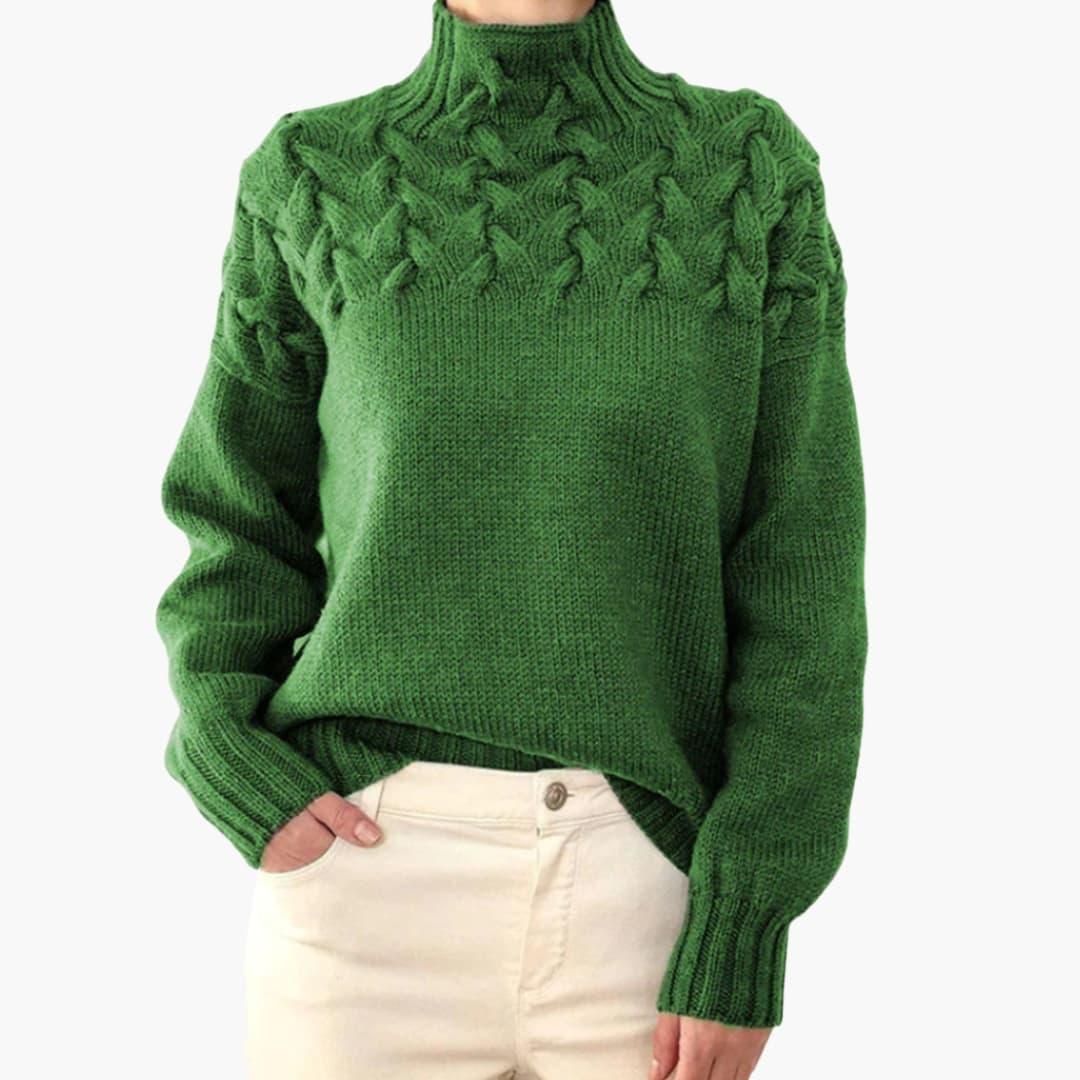 Women's Knitted Sweater with Turtleneck and Cable Pattern
