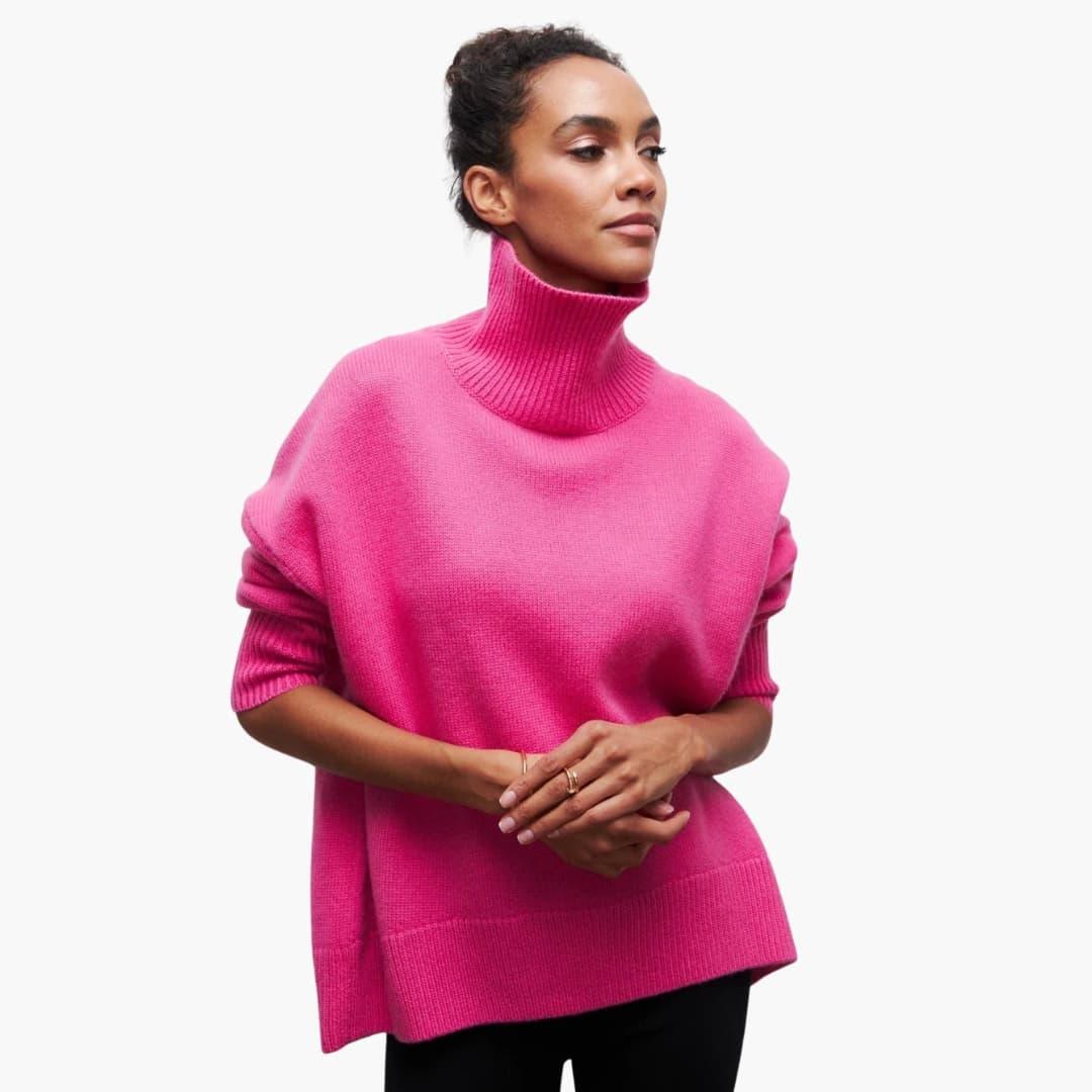 Women's Knitted Sweater with Round Neck and Ribbed Cuffs