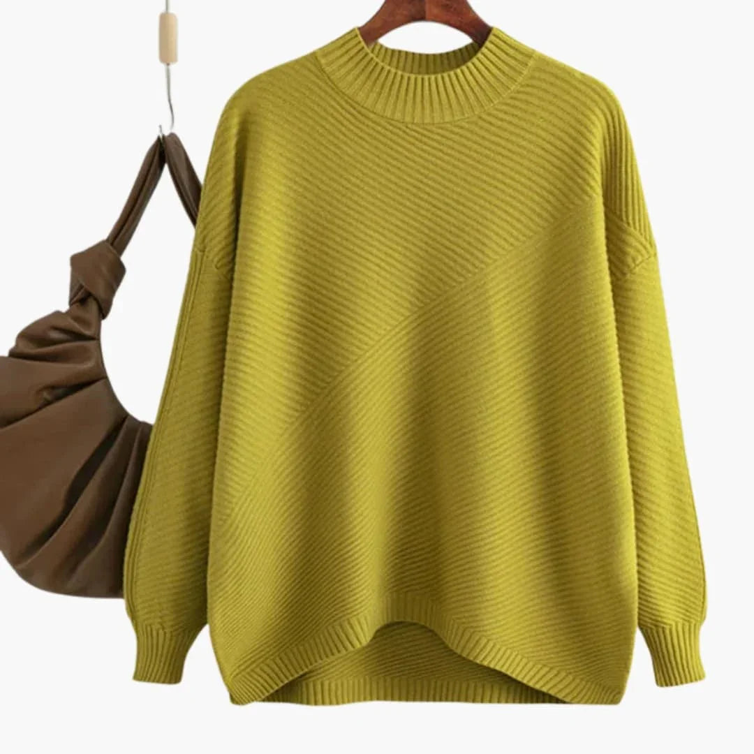 Women's Knit Sweater with Round Neck and Ribbed Surface