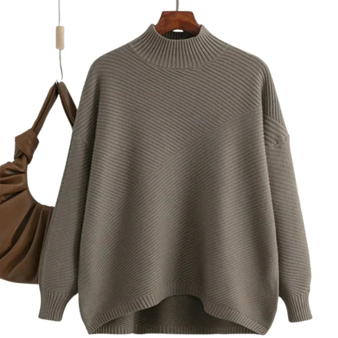 Women's Knit Sweater with Round Neck and Ribbed Surface