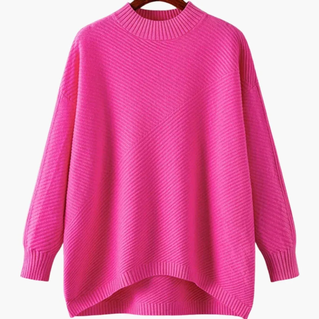 Women's Knit Sweater with Round Neck and Ribbed Surface