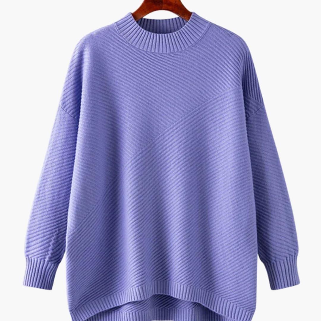 Women's Knit Sweater with Round Neck and Ribbed Surface