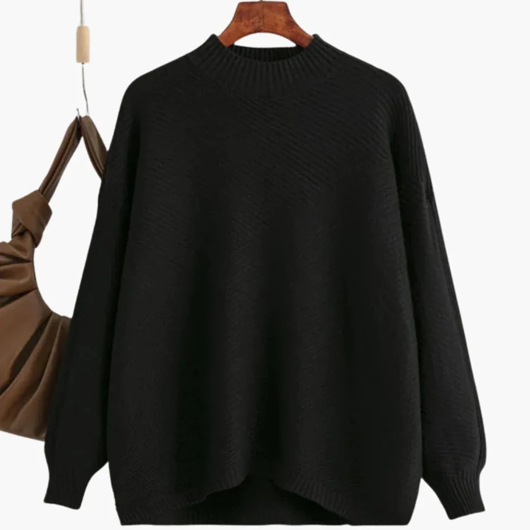 Women's Knit Sweater with Round Neck and Ribbed Surface