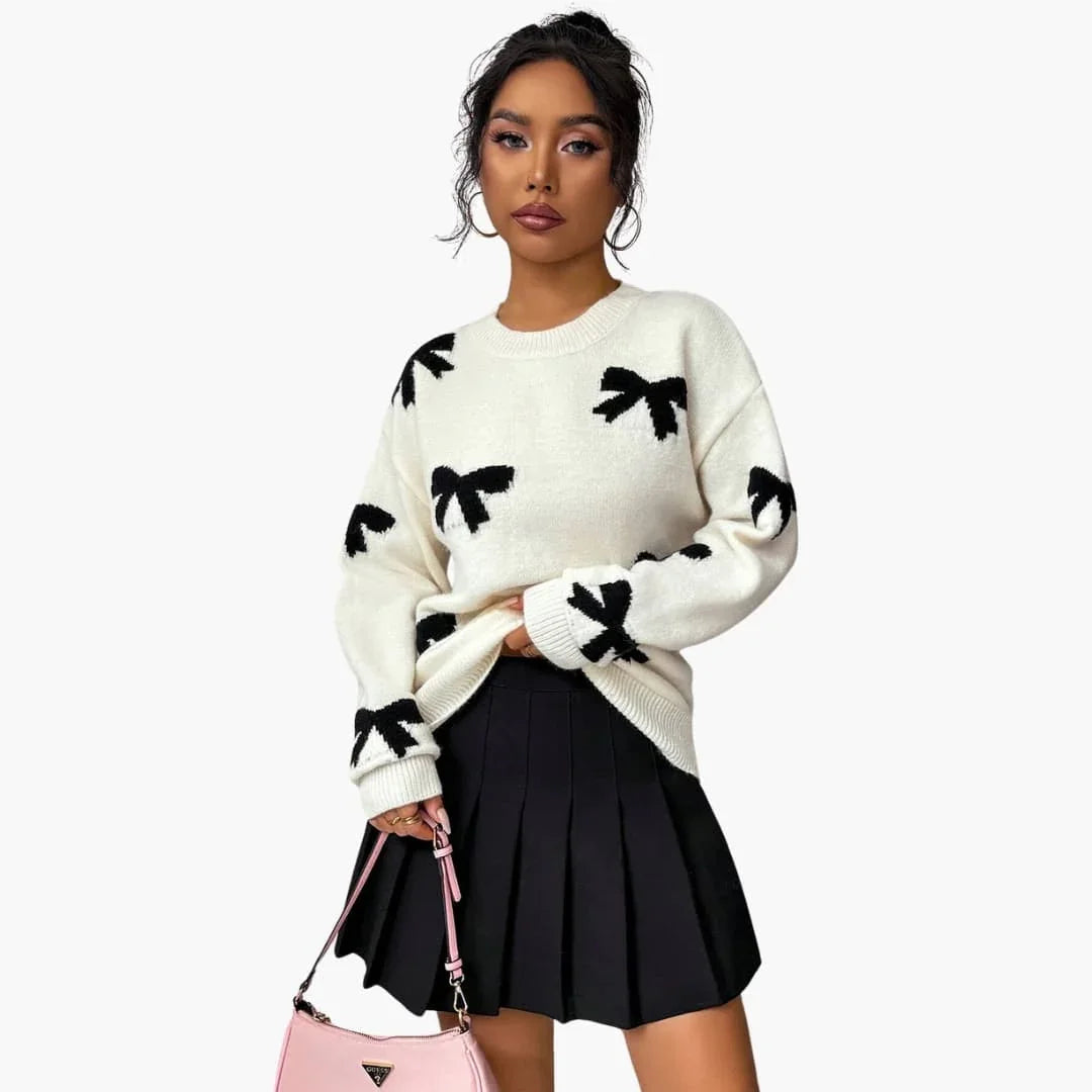 Women's Knit Sweater with Bow Pattern