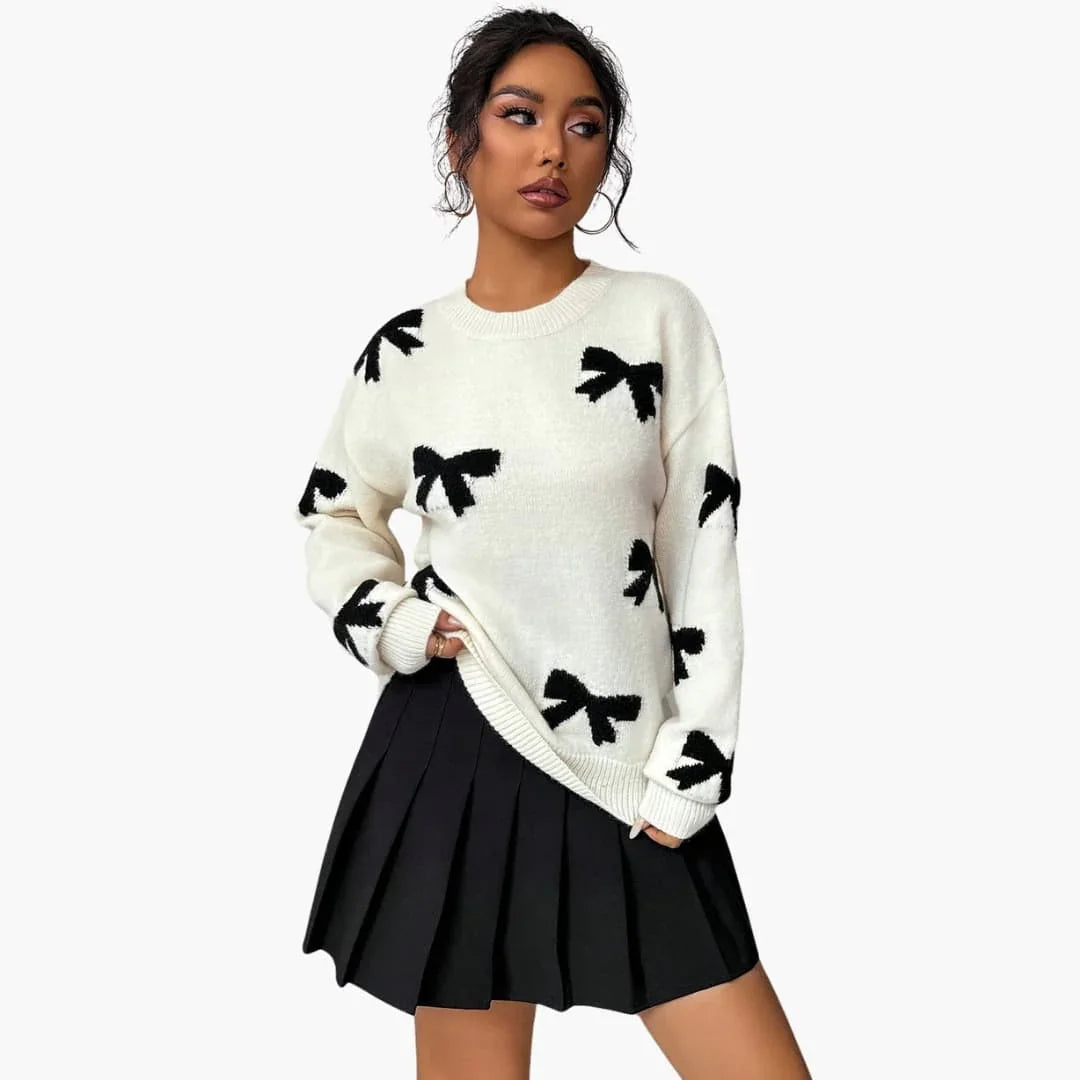 Bavane | Women's Knit Sweater with Bow Pattern