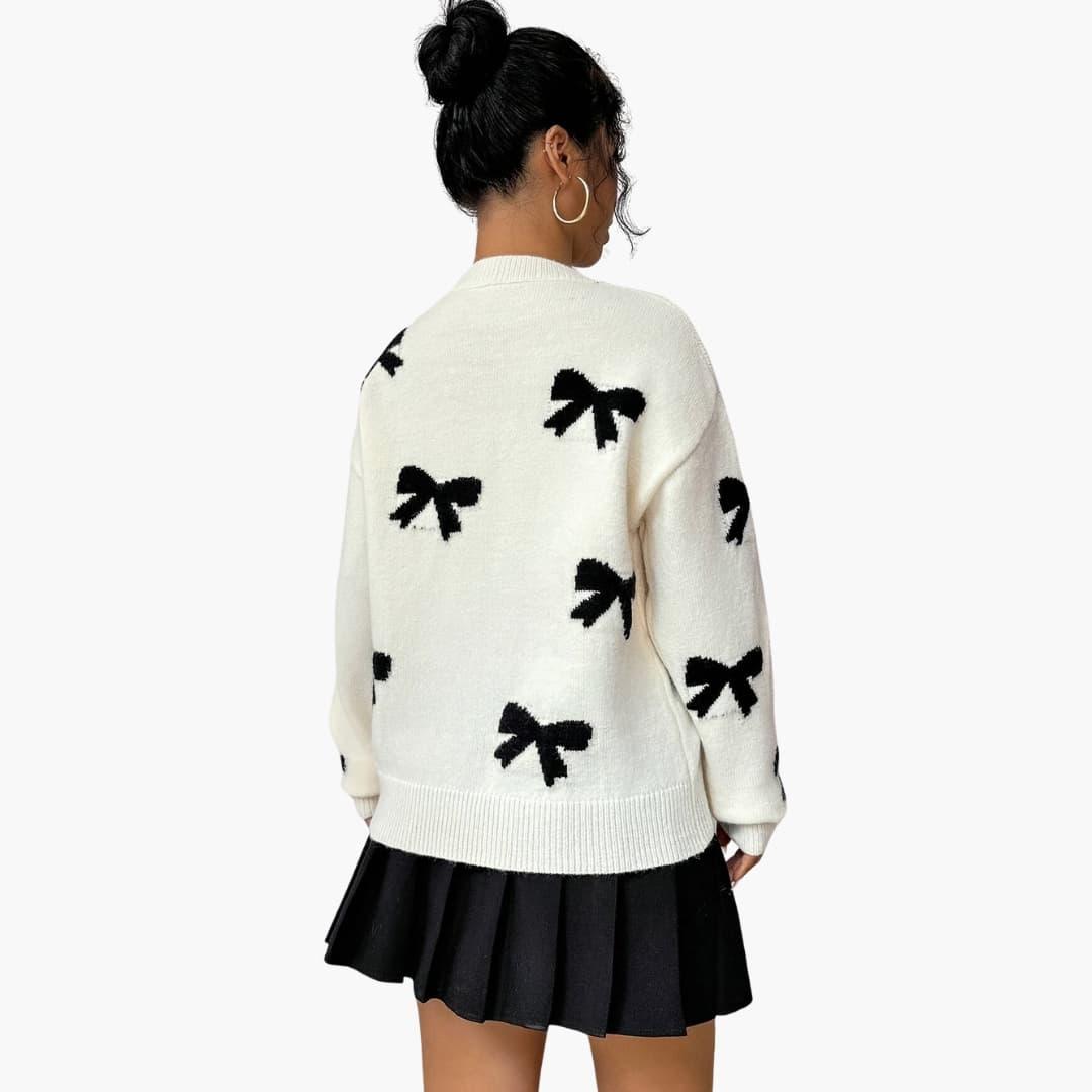 Women's Knit Sweater with Bow Pattern