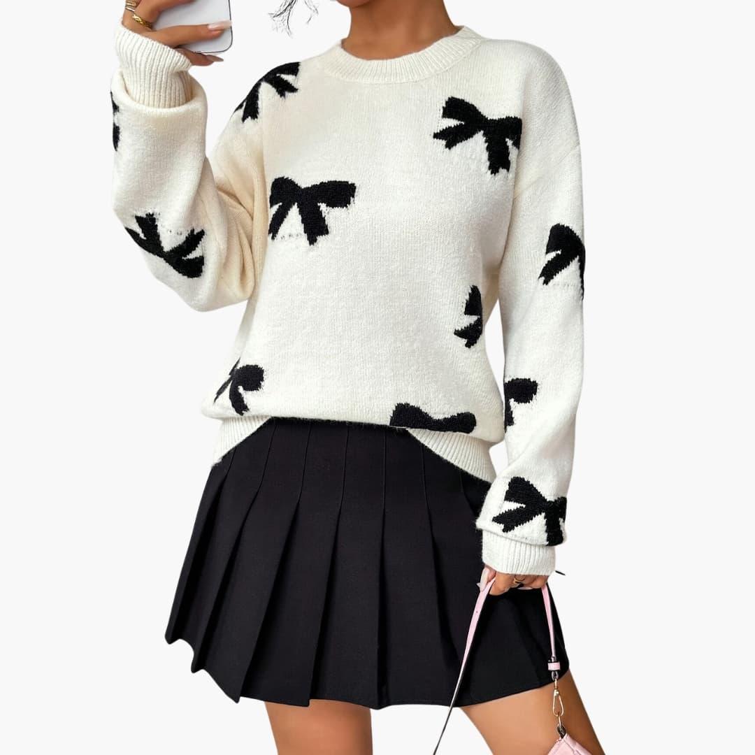 Women's Knit Sweater with Bow Pattern