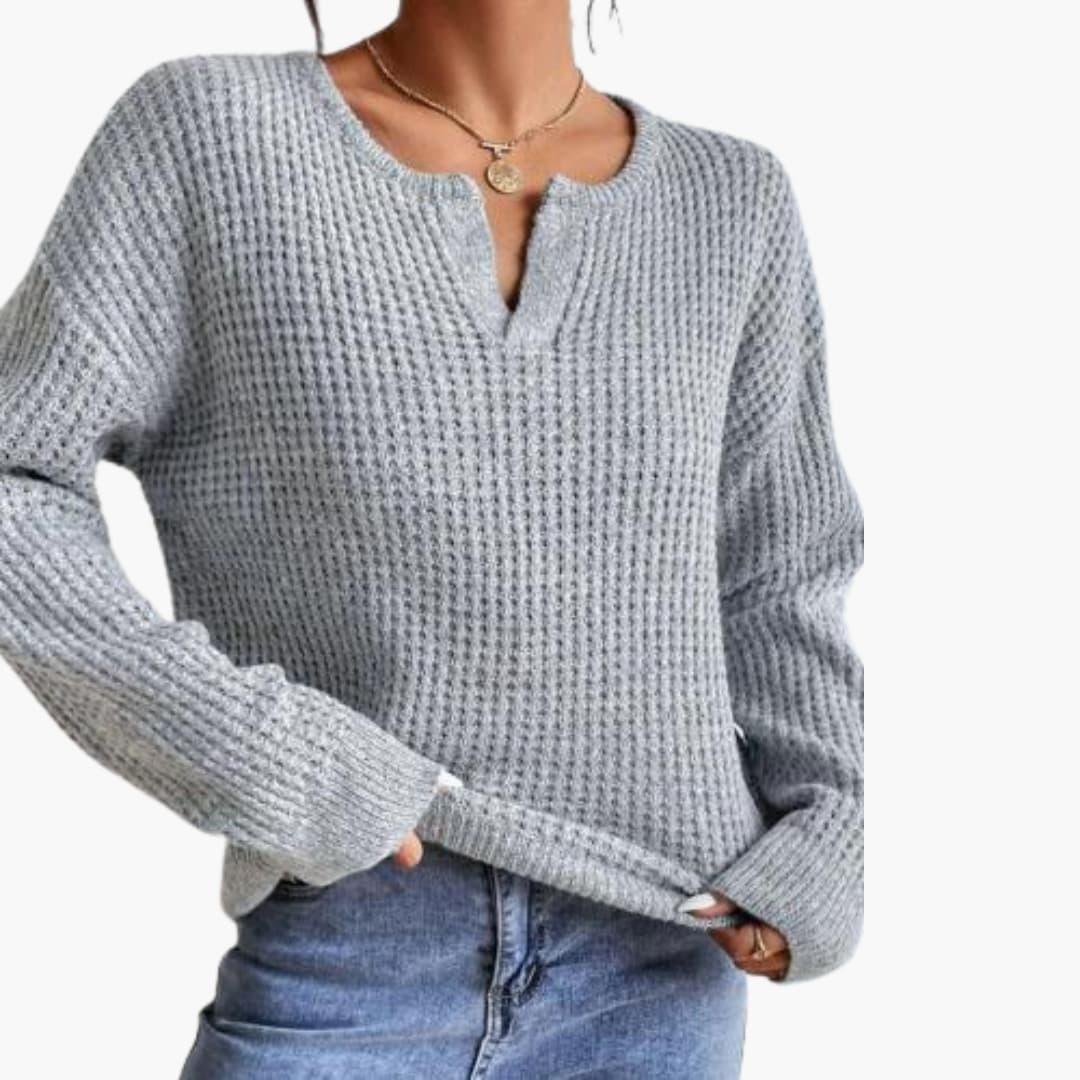 Women's Knit Sweater with Slit Neckline