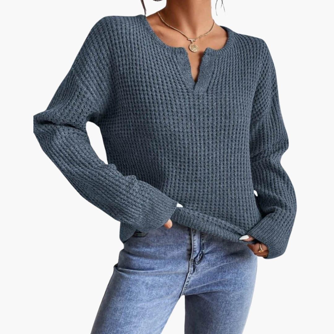 Women's Knit Sweater with Slit Neckline