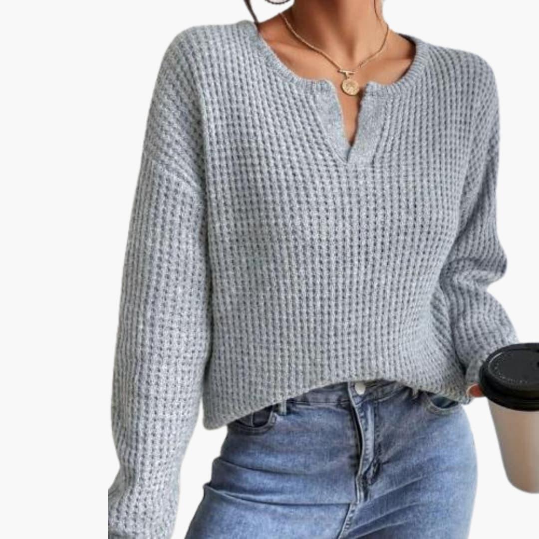 Women's Knit Sweater with Slit Neckline