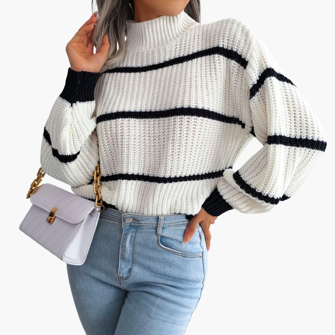 Bavane | Women's Knitted Sweater with Stripes and High Collar