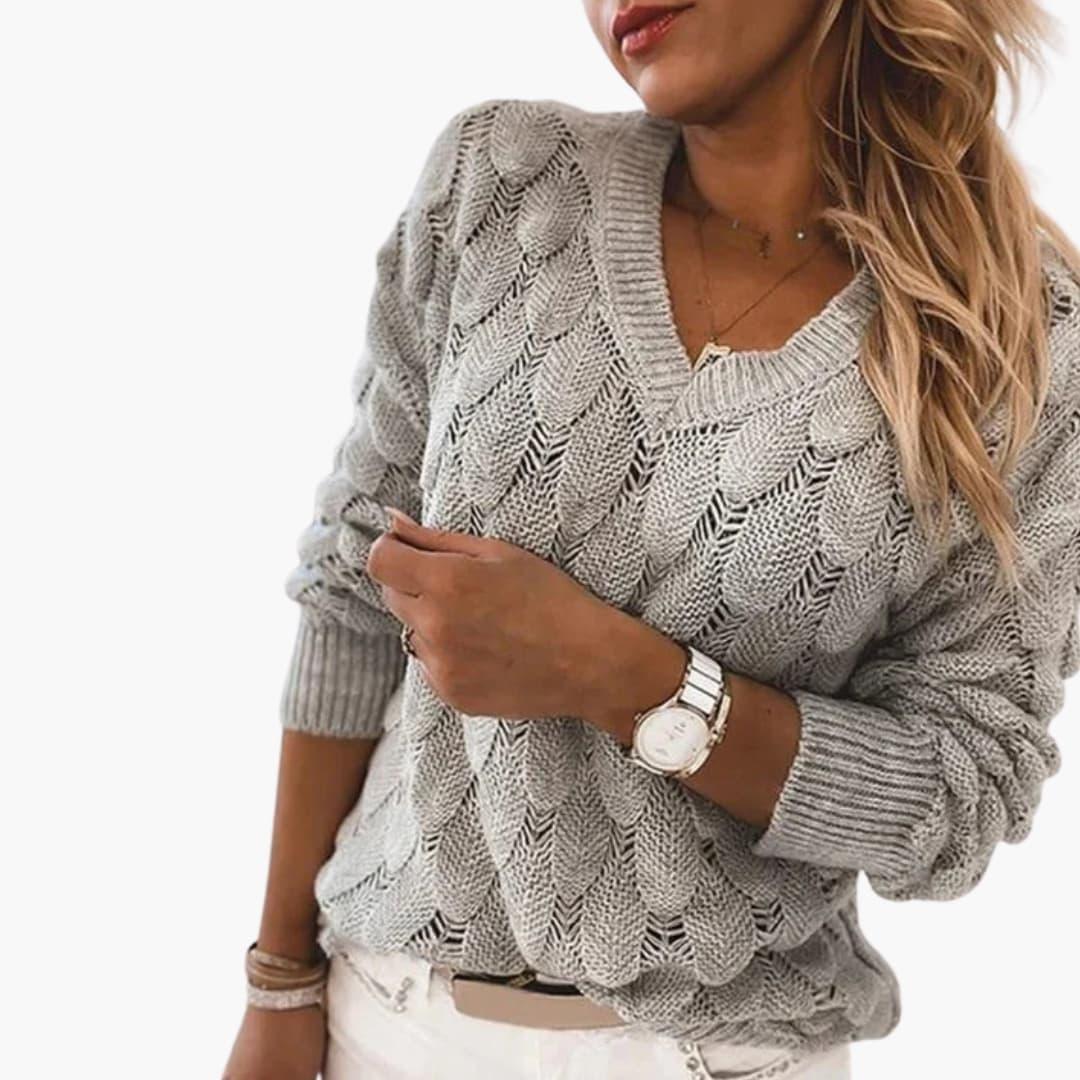 Bavane | Women's Knitted Sweater with V-Neck and Ribbed Hem