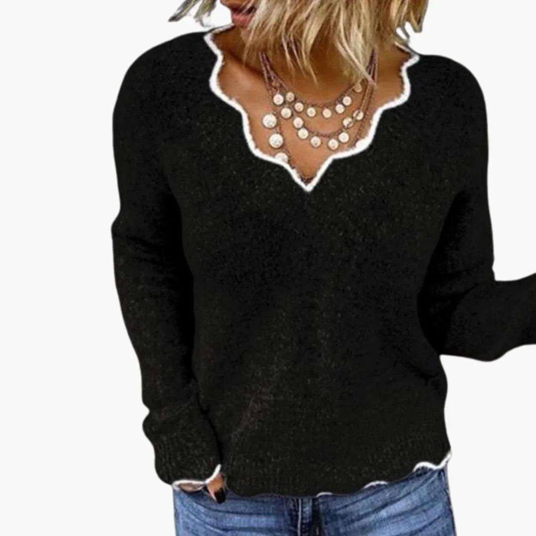 Bavane | Women's Knit Sweater with Wavy Hem