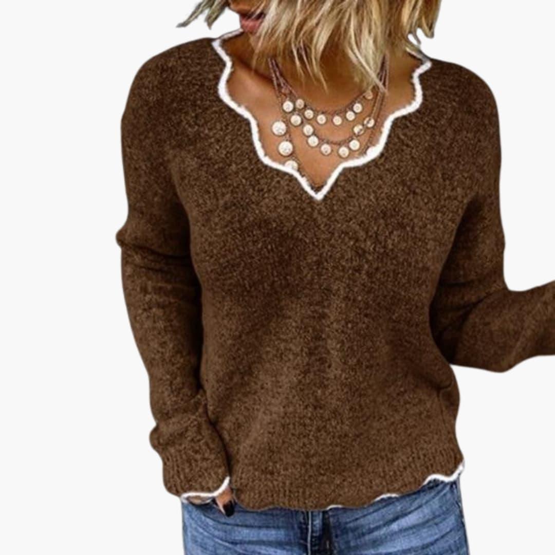 Women's Knit Sweater with Wavy Hem