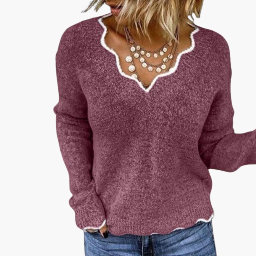 Women's Knit Sweater with Wavy Hem