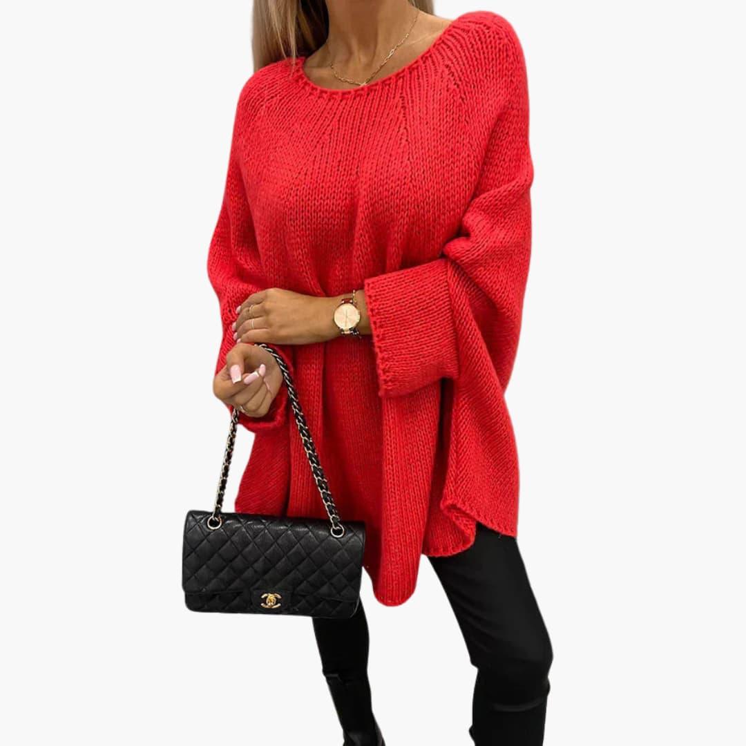 Women's Oversized Knit Sweater with Loose Fit and Round Neck