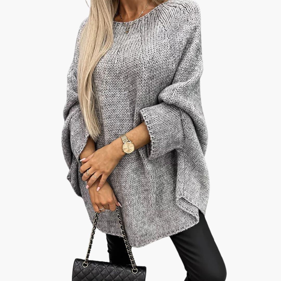 Women's Oversized Knit Sweater with Loose Fit and Round Neck