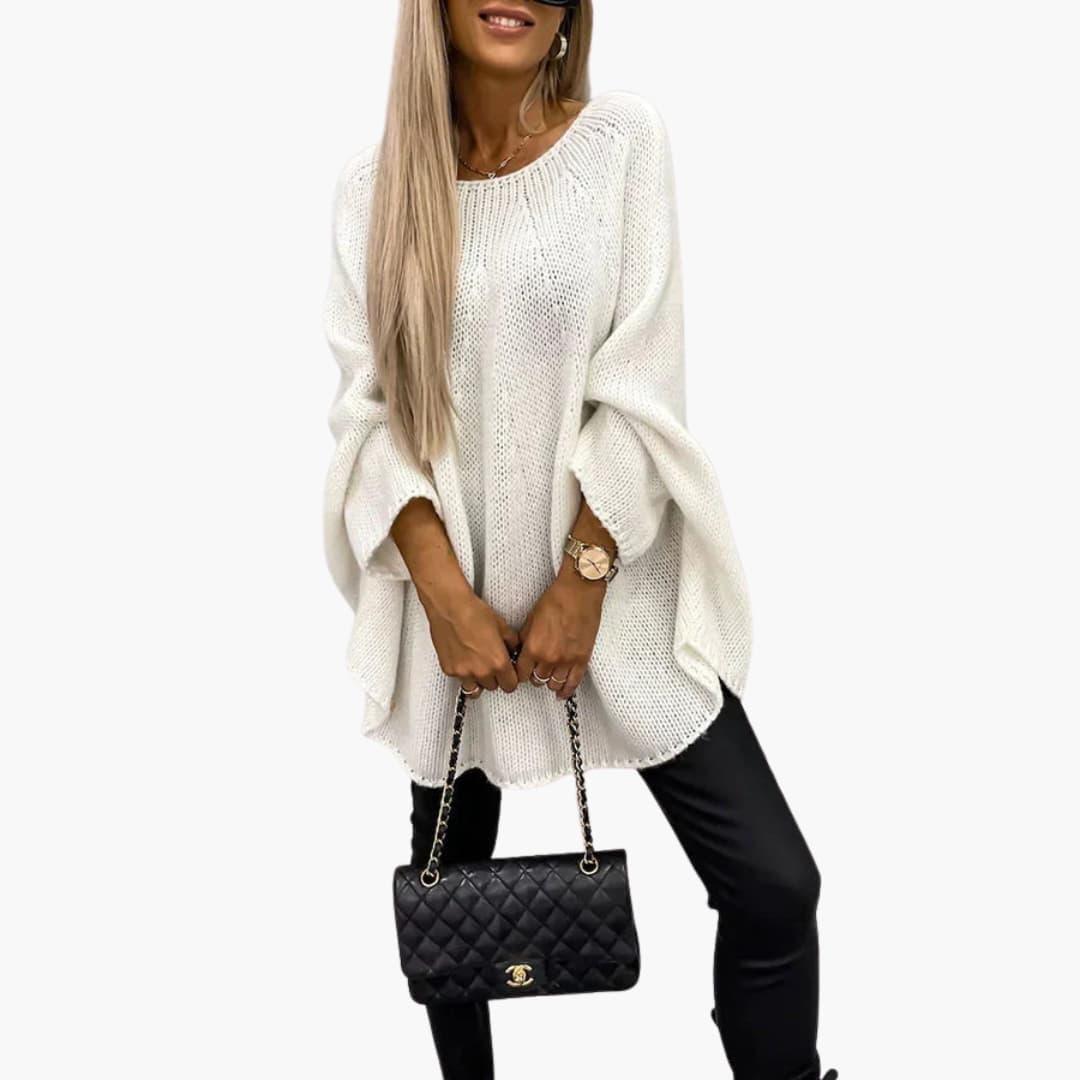 Women's Oversized Knit Sweater with Loose Fit and Round Neck