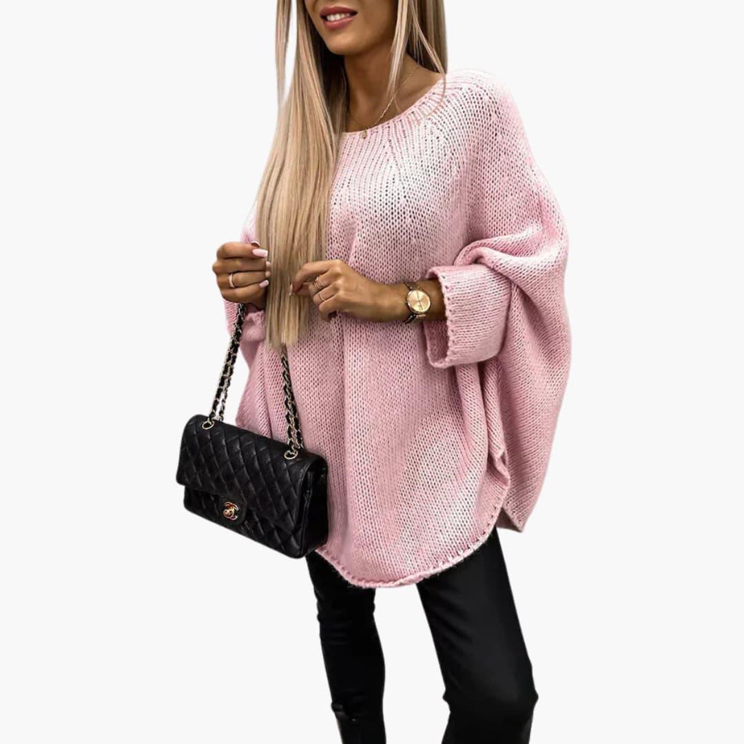 Women's Oversized Knit Sweater with Loose Fit and Round Neck