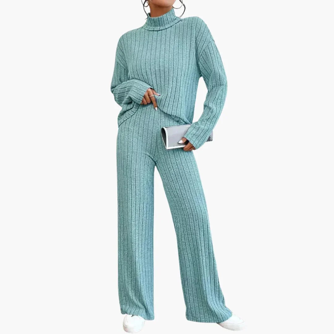 Women's Knit Sweater and Pants Set with Rib Design