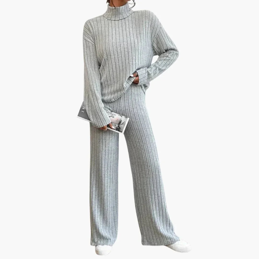Women's Knit Sweater and Pants Set with Rib Design