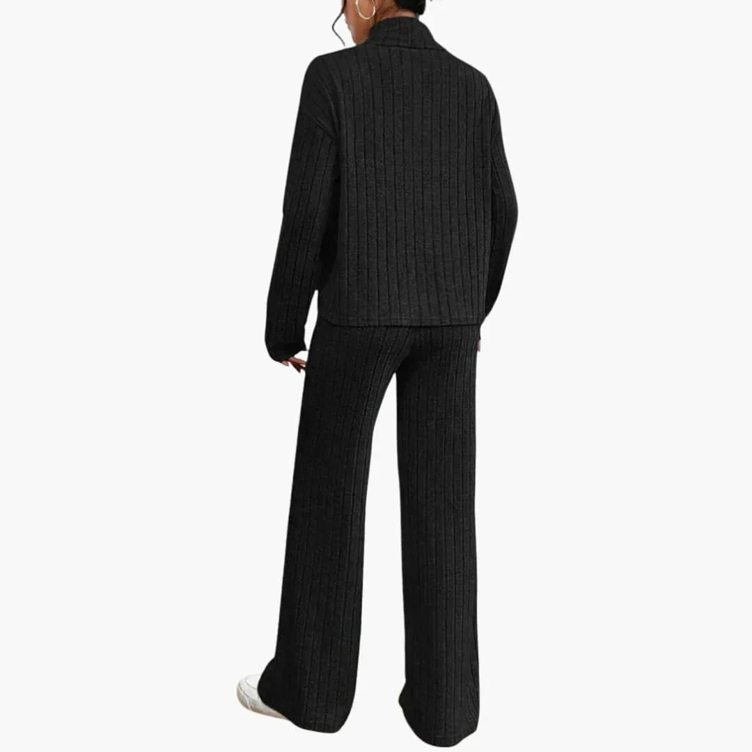 Women's Knit Sweater and Pants Set with Rib Design