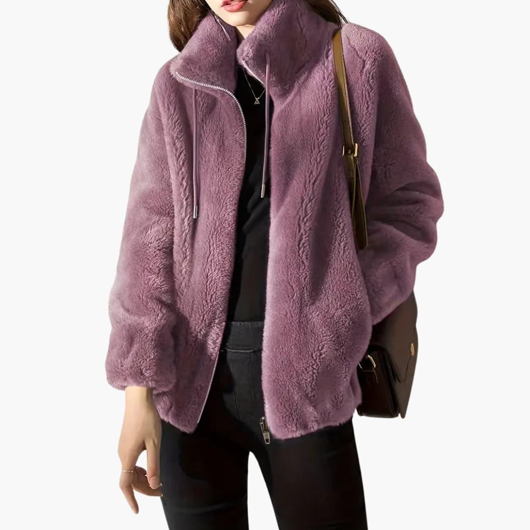 Women's Teddy Coat with Front Zipper and Adjustable Hem