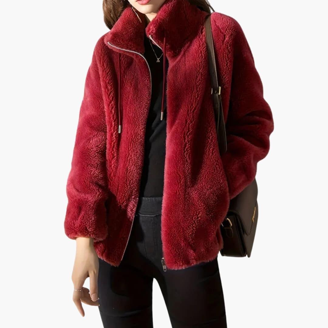 Women's Teddy Coat with Front Zipper and Adjustable Hem