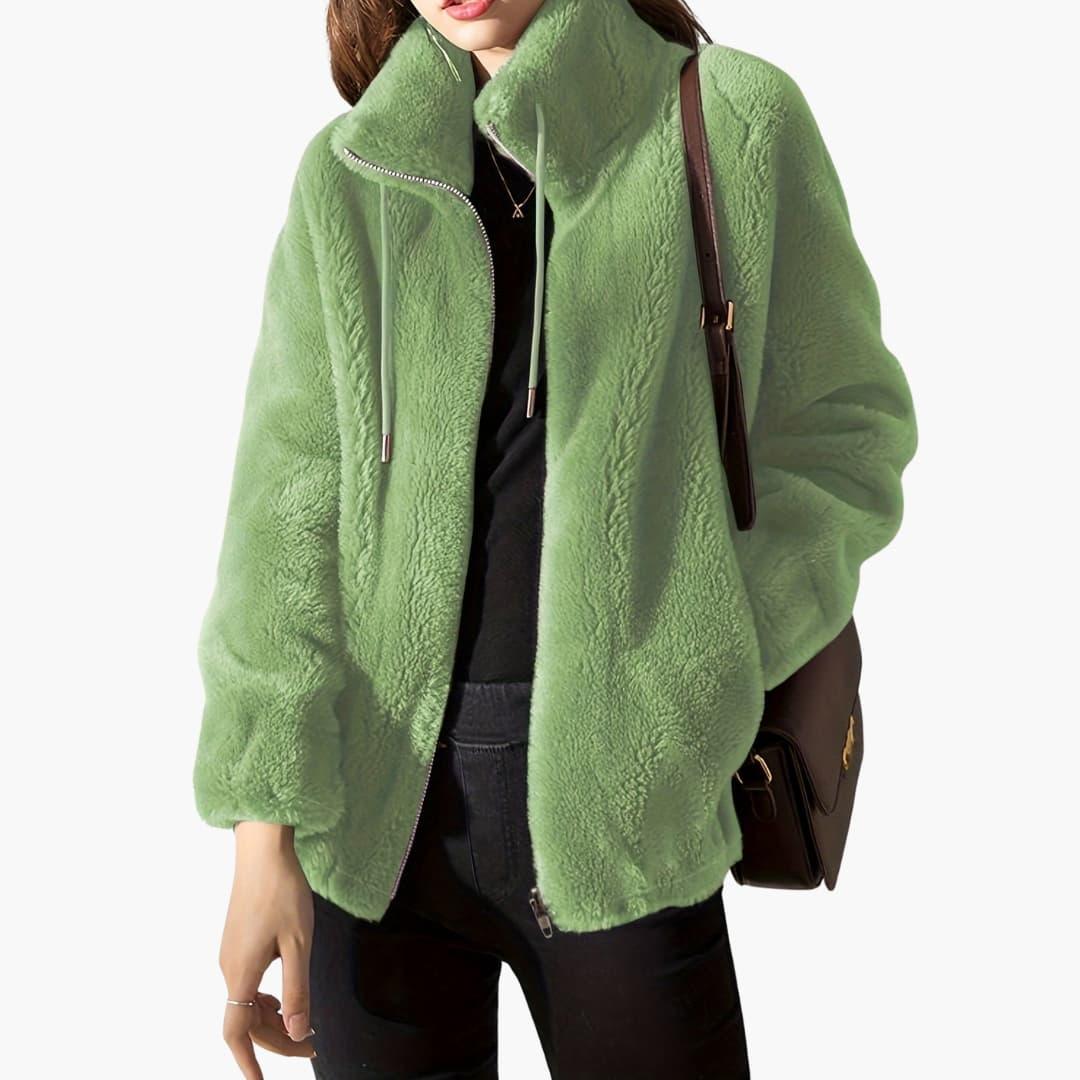 Women's Teddy Coat with Front Zipper and Adjustable Hem