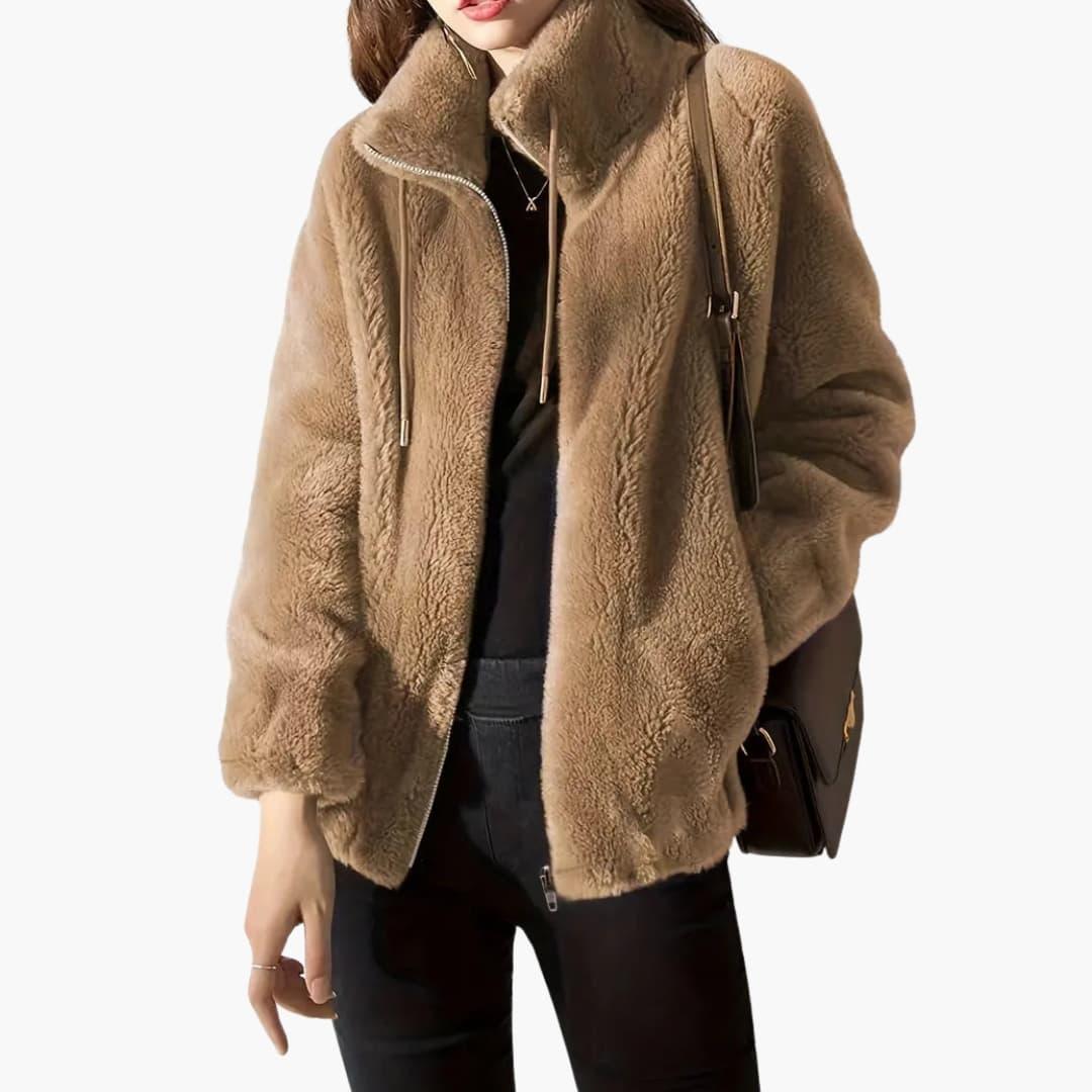 Bavane | Women's Teddy Coat with Front Zipper and Adjustable Hem
