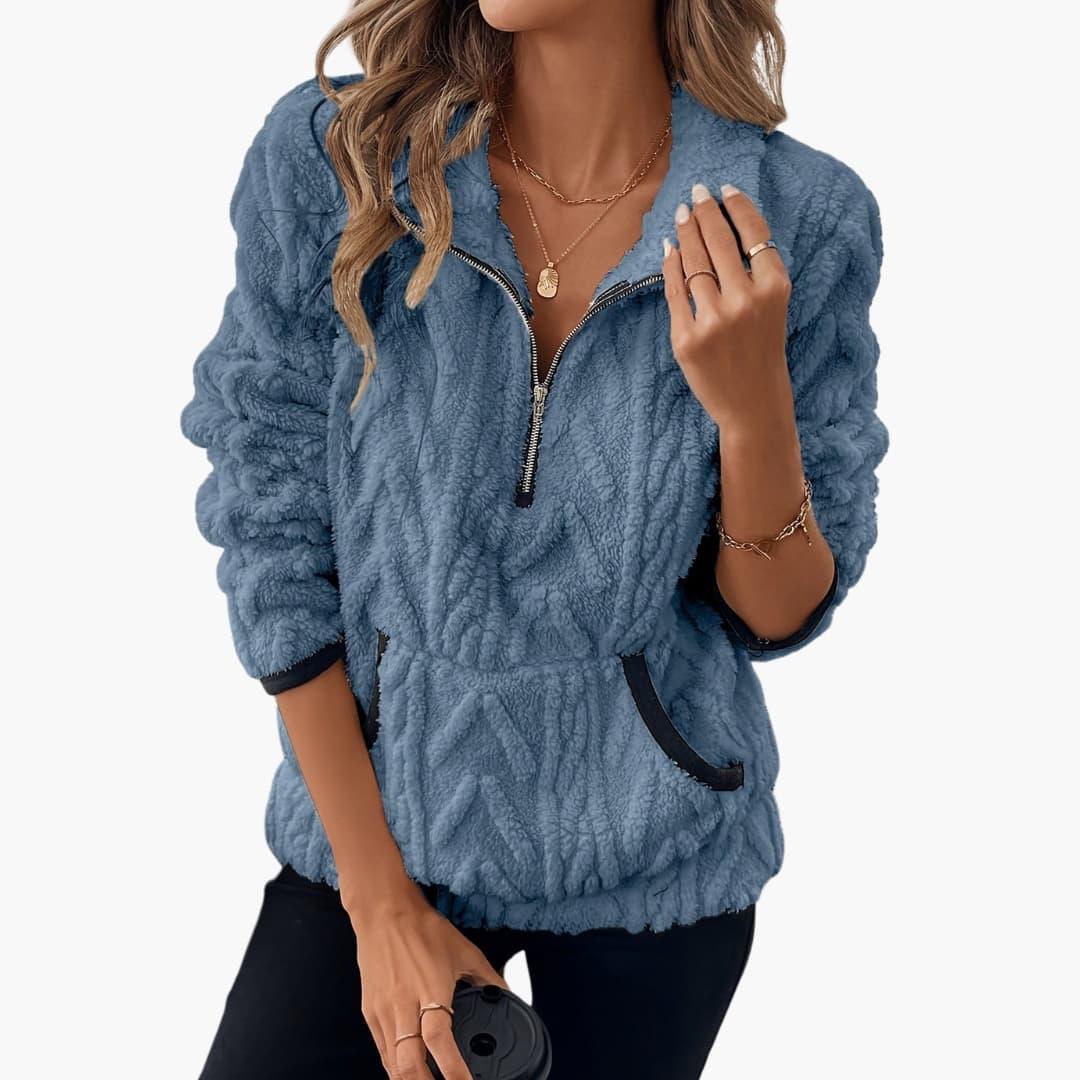 Bavane | Women's Teddy Fleece Pullover with Kangaroo Pockets