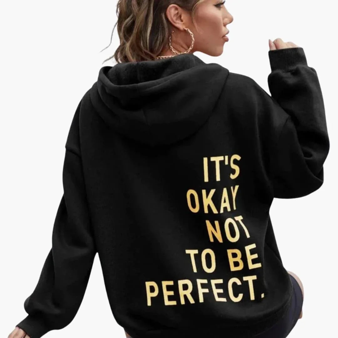 Bavane | Women's Text Print Hoodie with Drawstring Hood