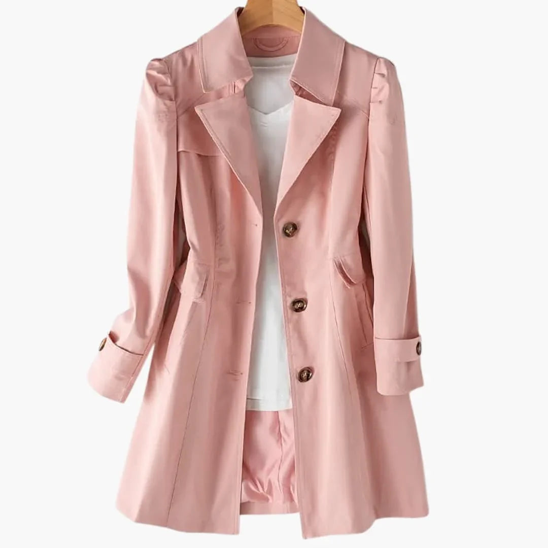 Women's Long Trench Coat with Button Closure