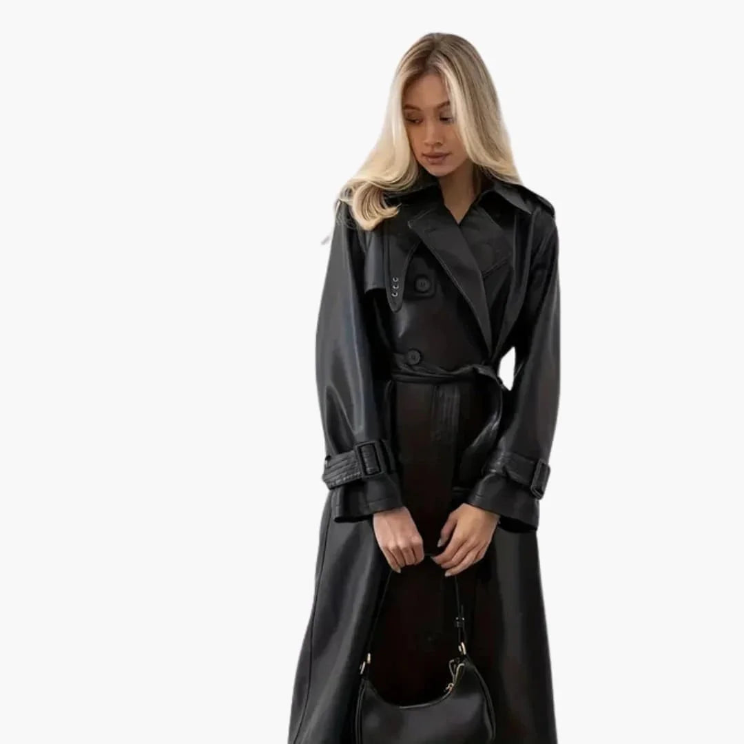 Women's Trench Coat with Belt and Double Button Placket