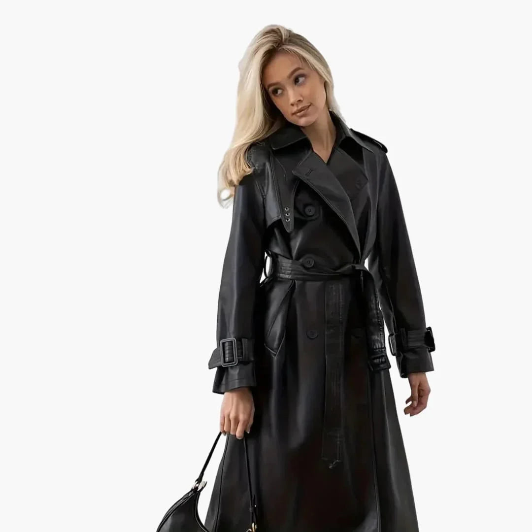Women's Trench Coat with Belt and Double Button Placket