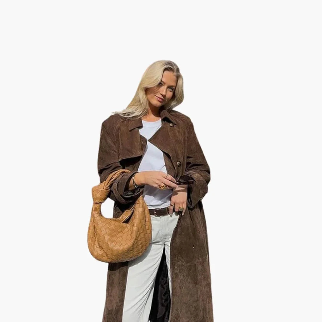Women's Trench Coat with Notched Collar and Tie Belt
