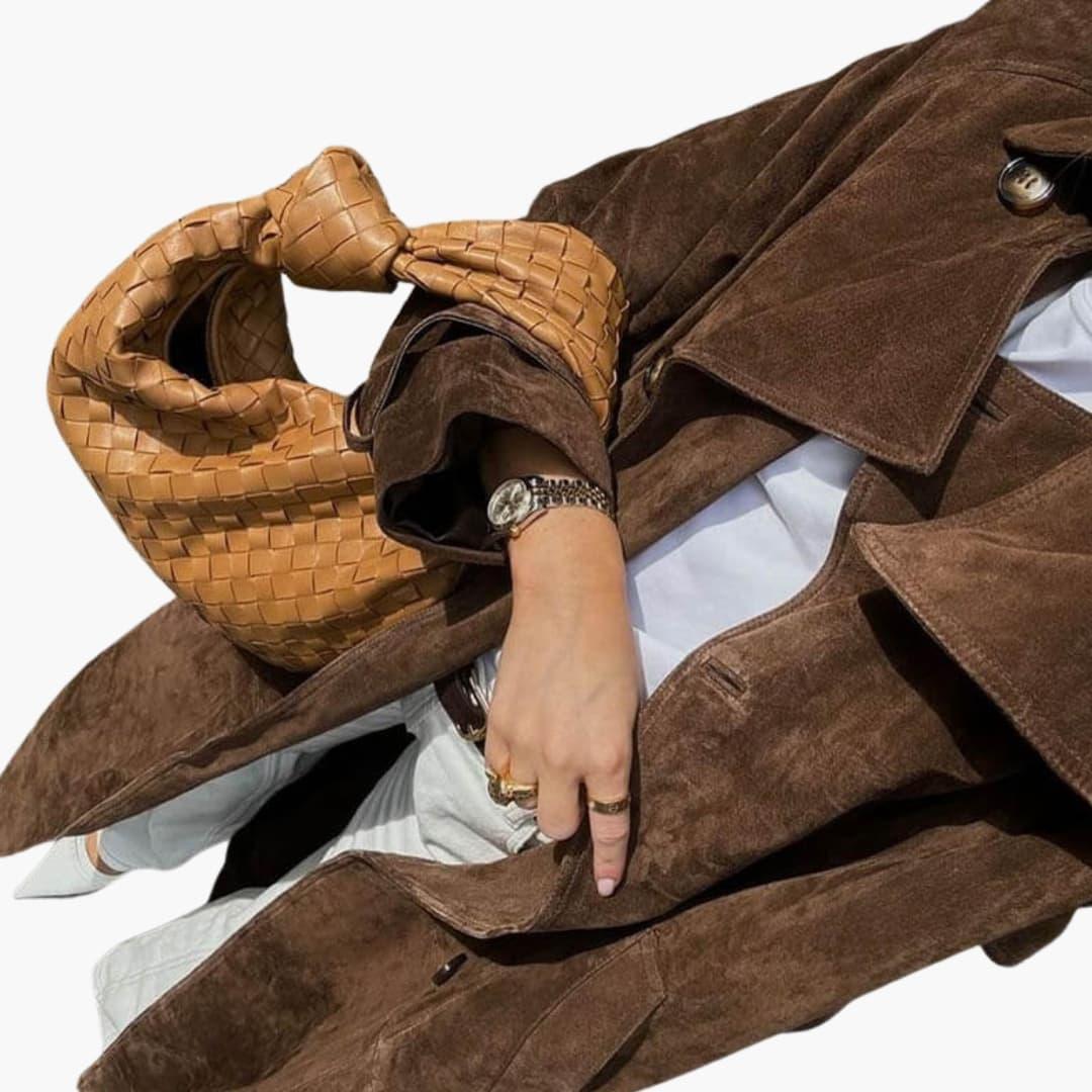 Women's Trench Coat with Notched Collar and Tie Belt