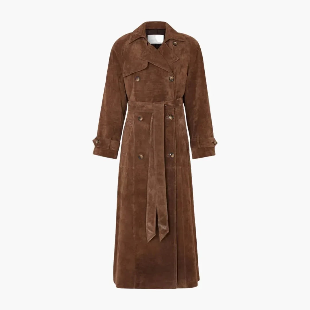 Women's Trench Coat with Notched Collar and Tie Belt