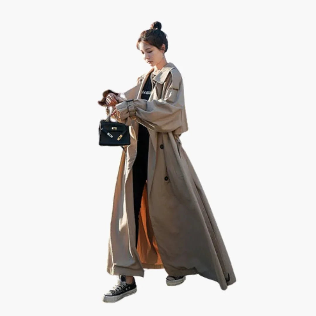 Women's Trench Coat with Double Button Placket