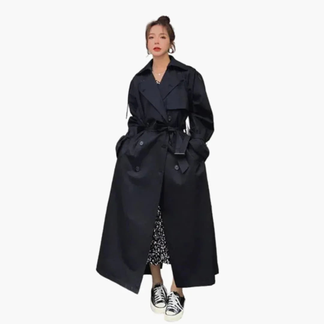 Women's Trench Coat with Double Button Placket