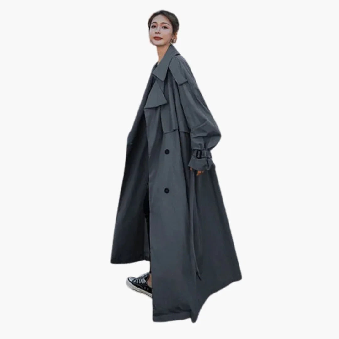 Women's Trench Coat with Double Button Placket